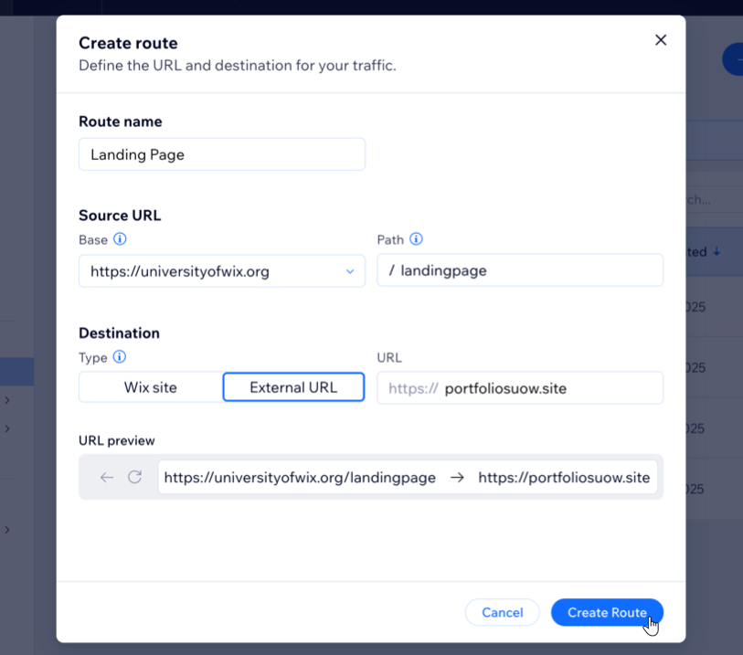 A screenshot showing how to create a new route.