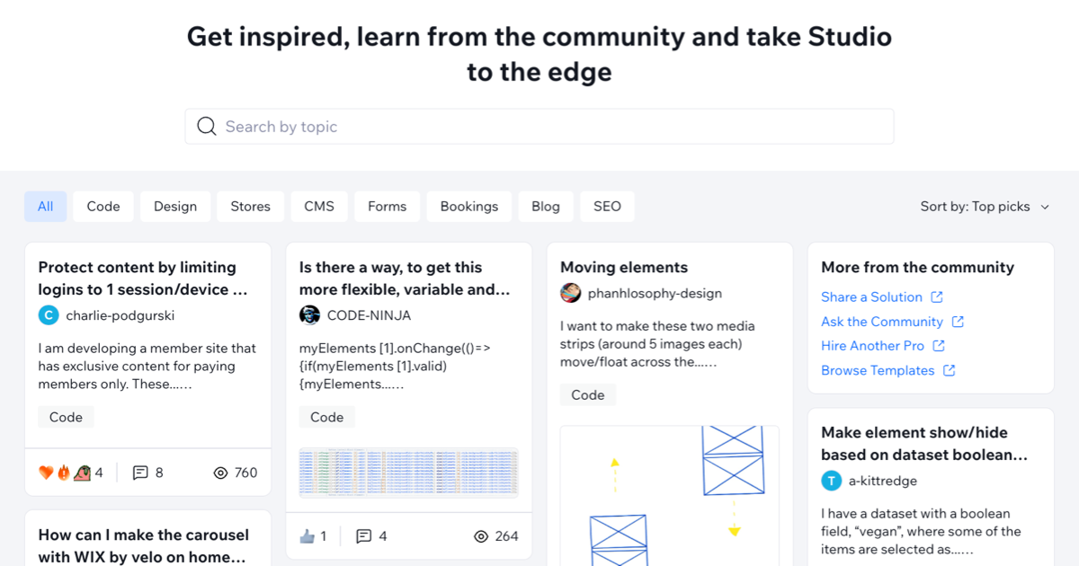 Screenshot of the Learn from the Community panel.