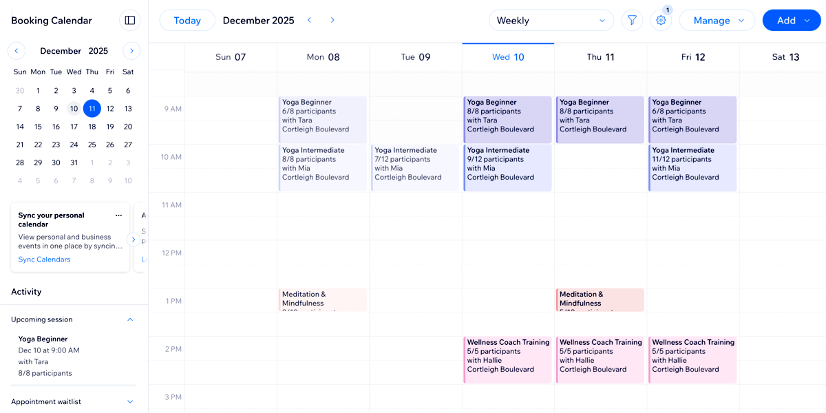 Een screenshot met de boekingsagenda.