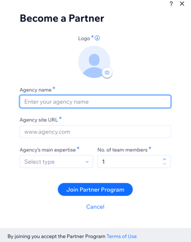 Screenshot of the form agencies must fill out to become a Wix Partner