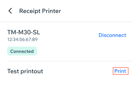 Screenshot of doing a test printout.