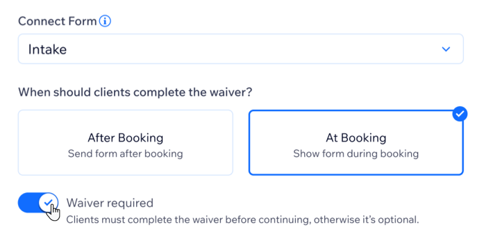 Screenshot dell'abilitazione dell'opzione per rendere necessaria la compilazione della liberatoria per effettuare una prenotazione