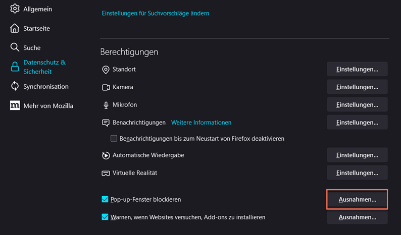 Mozilla Pop-up-Blocker-Option deaktivieren | Support Zentrum |