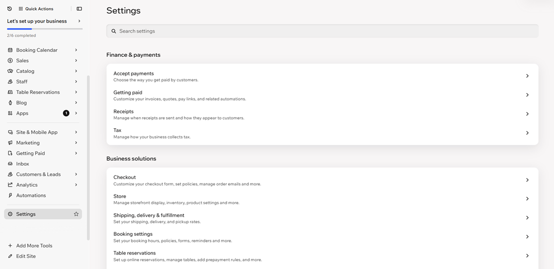 Site kontrol panelindeki Ayarlar sekmesinin ekran görüntüsü.