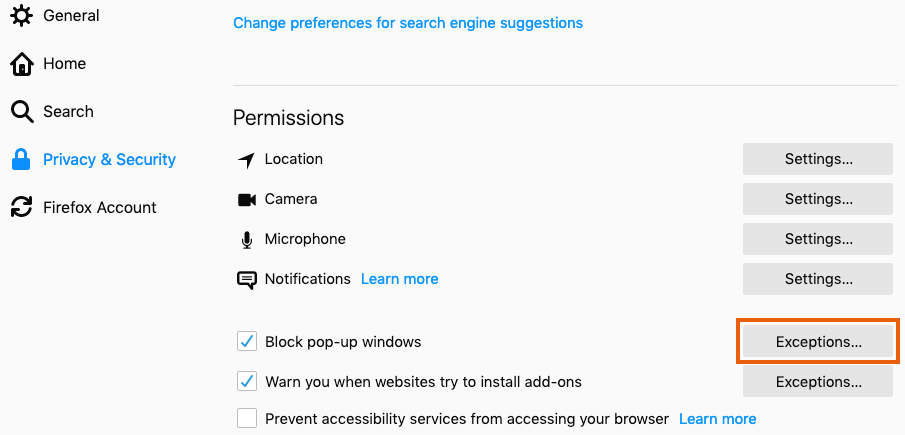 turn on pop up blocker in firefox