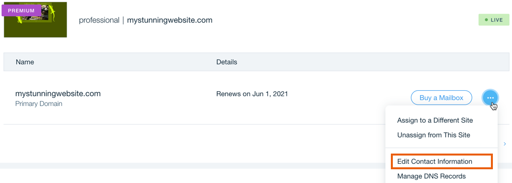 Viewing And Updating Your Wix Domain Contact Information Help Center Wix Com