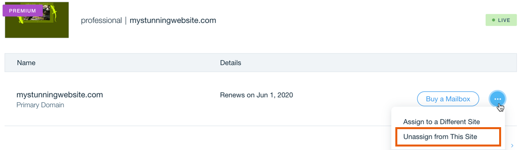 Unassigning A Domain From Your Site Help Center Wix Com