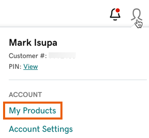 A screenshot showing the My Products dropdown menu in a GoDaddy account.