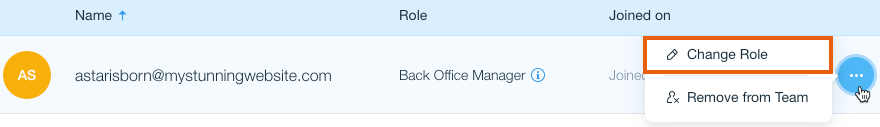 A screenshot of changing the role of one of your team members.