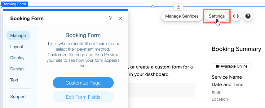 A screenshot showing how to customize the design of your booking form in your Editor.