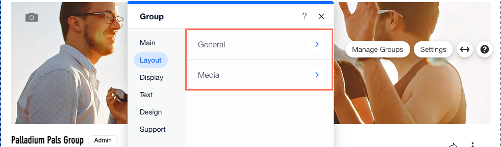A screenshot of the Group Page's Layout settings.