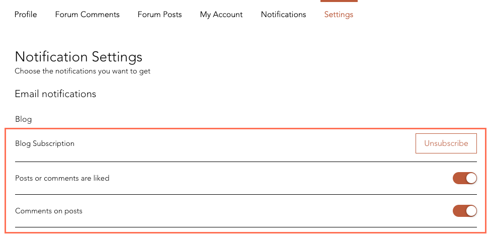 A screenshot of the notification settings options in the live site.