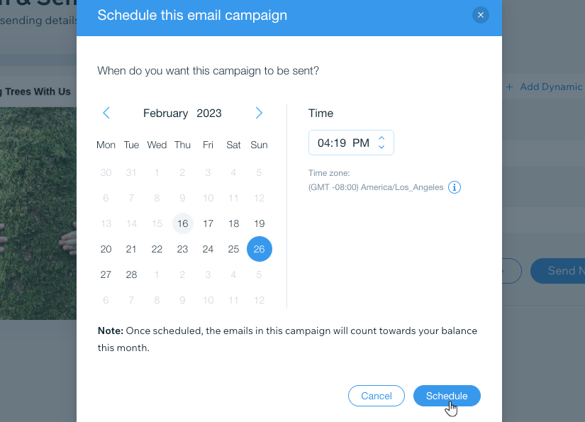 A screenshot of the campaign scheduler.