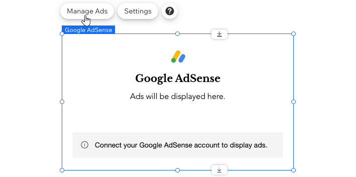 A screenshot of clicking Manage Ads on the Google AdSense element.