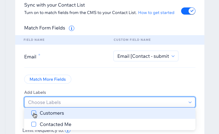 A screenshot of adding labels in the CMS Forms automation.