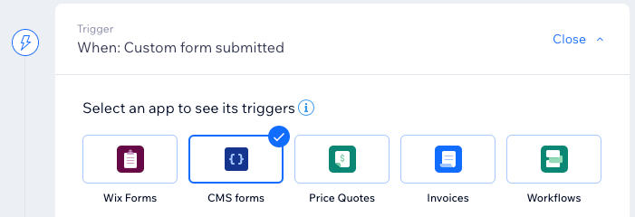 CMS フォームオートメーショントリガーのスクリーンショット。