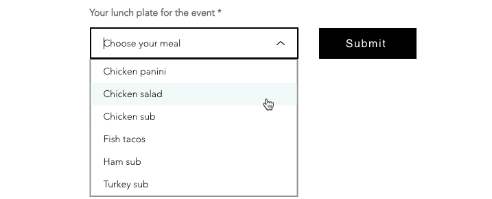 A screenshot of a dropdown input element in use on a live site.