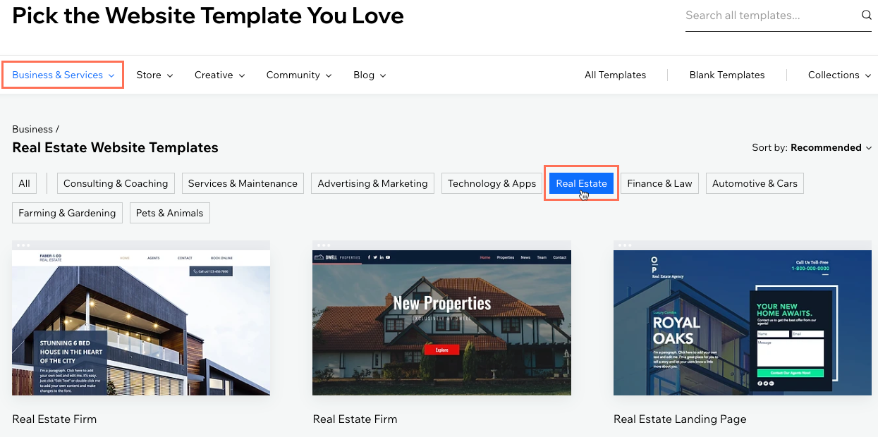 The Wix templates for real estate listing sites.