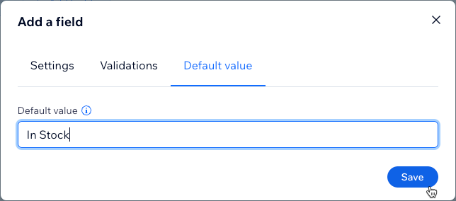 A screenshot of adding a default value to a collection field.