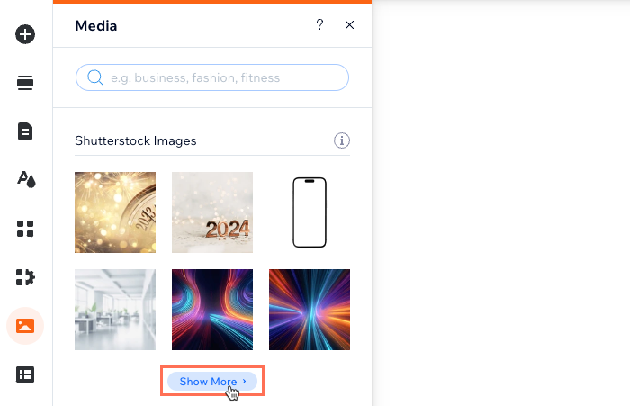 A screenshot of clicking Show More to view Shutterstock media for sale.