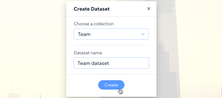 A screenshot of creating a dataset in the Wix Editor.