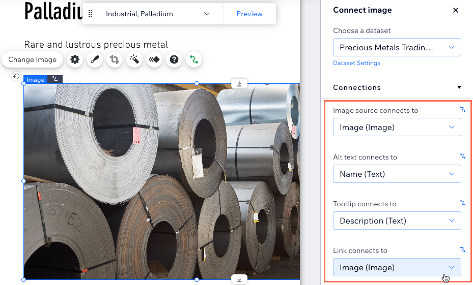 Une capture d'écran des options de connexion pour une image.