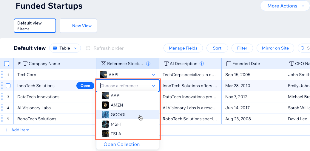 Screenshot of selecting corresponding items in the reference field.