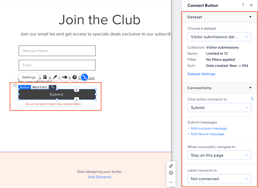 Screenshot of adding a Submit button.