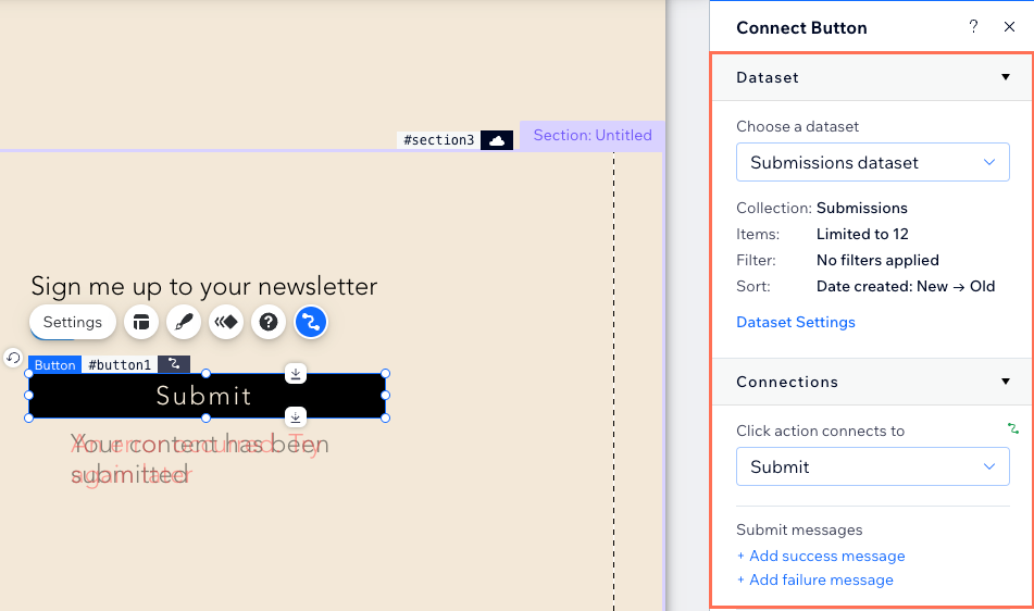 Screenshot of adding a Submit button.