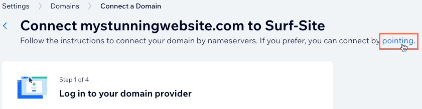 Screenshot of clicking the pointing option when connecting a domain.