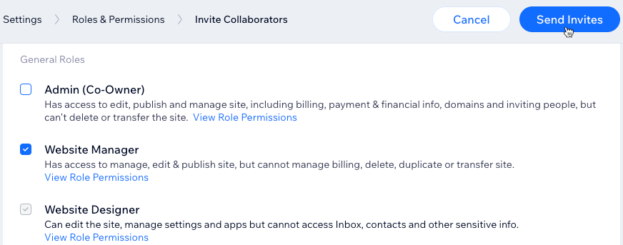 Screenshot of sending invites to a collaborator.