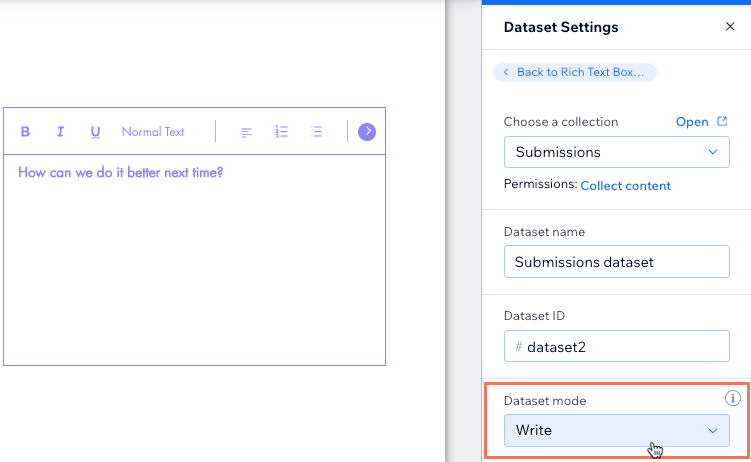 Screenshot of selecting the dataset mode.