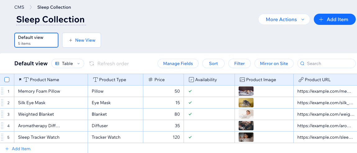 Screenshot of a CMS collection.