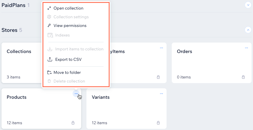 Screenshot of managing a Wix app collection.