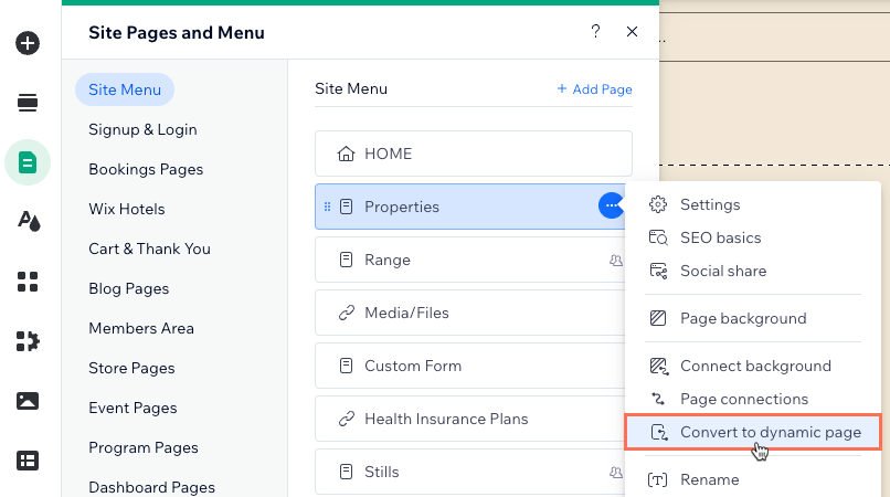Screenshot of converting a static page to a dynamic one.