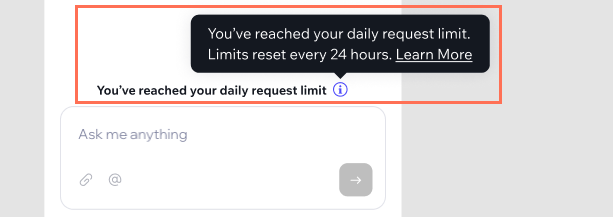 Screenshot of the message that appears in the chat box when you reach the daily request limit.