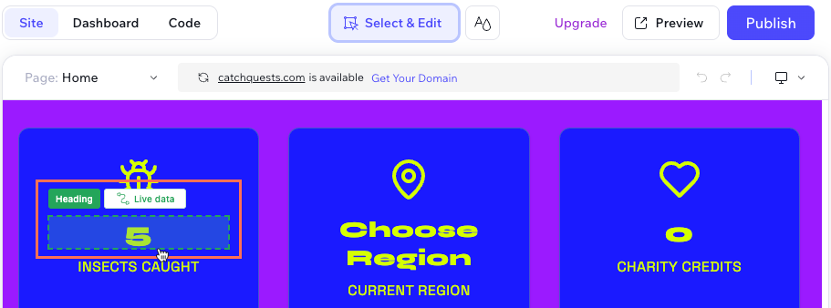 Screenshot of hovering over an element that connects to dynamic content.