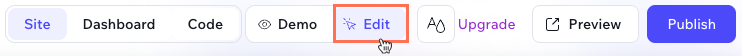 Screenshot of switching to edit mode in the Wix Vibe Editor.