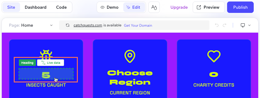 Screenshot of hovering over an element that connects to dynamic content.