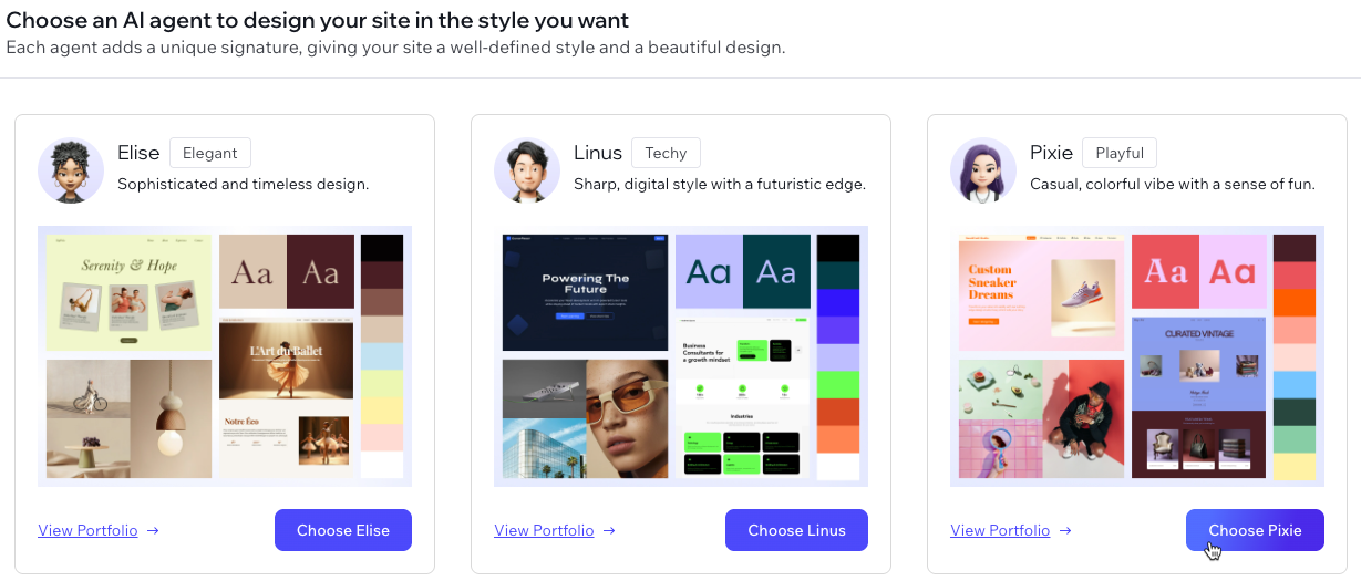 Screenshot of selecting an AI design agent.