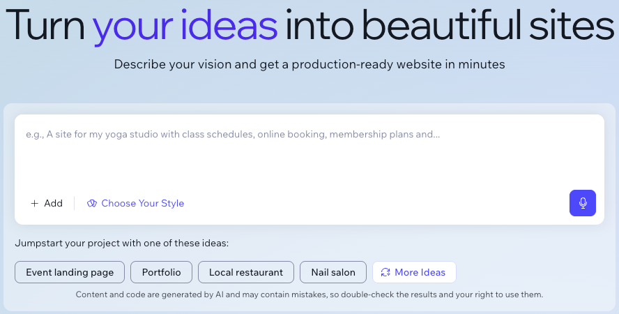 Screenshot of the Wix Vibe home page.