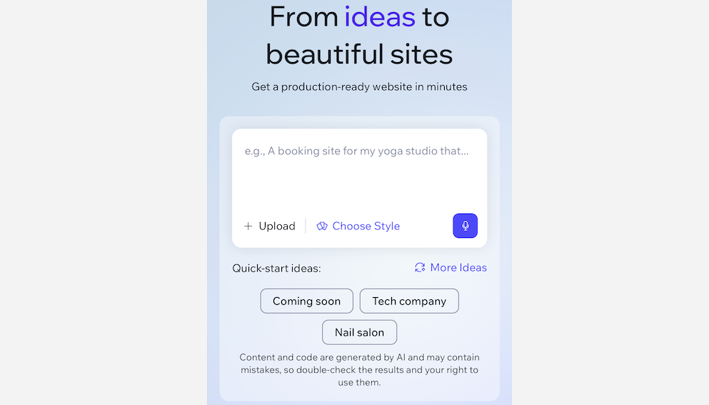 A screenshot showing the Wix Vibe home page on mobile.