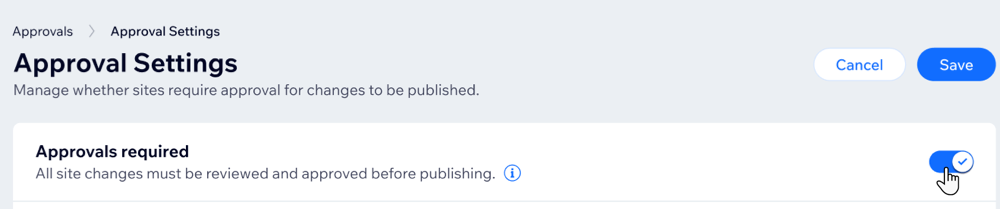 Screenshot of enabling the Approvals required toggle.