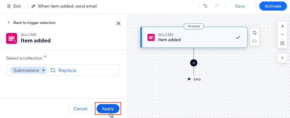 Screenshot of clicking Apply after selecting a collection.