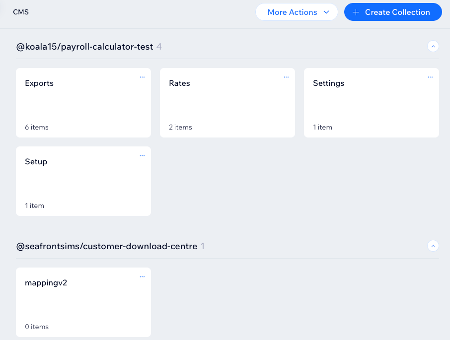Screenshot showing private and public app collections.