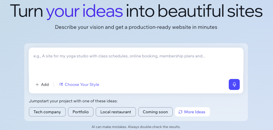 Screenshot of the Wix Vibe home page.