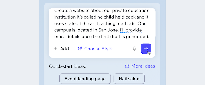 Screenshot of submitting the first prompt from a mobile browser.