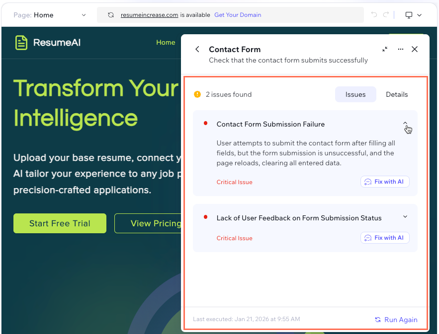 Screenshot of the options for managing issues found by AI.