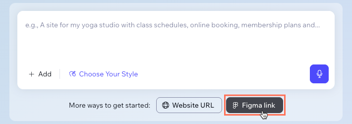 Screenshot of clicking the option to begin from a Figma link.