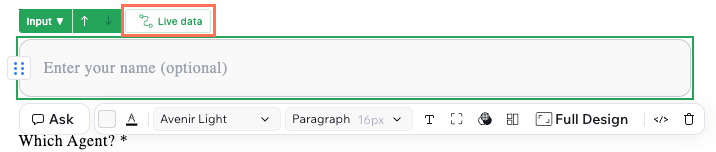 Screenshot showing the 'Live data' label on an element.
